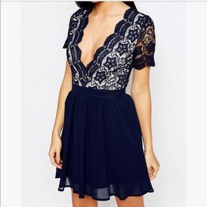 Club L Open Back Scalloped Crochet Skater Dress